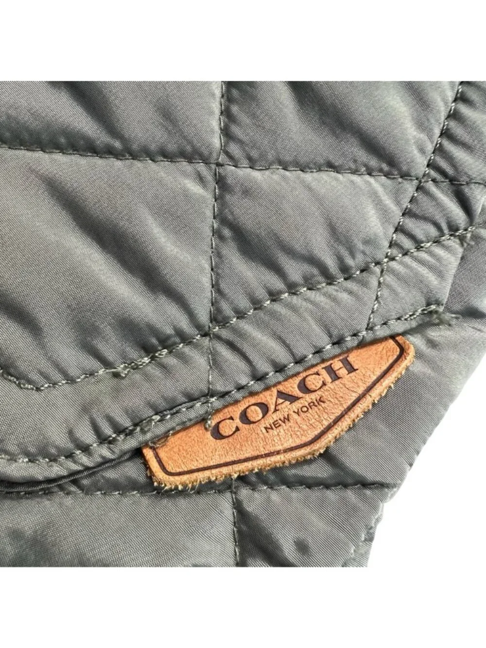 Coach Quilted Nylon Leather Trim Vest Khaki Green Size XS